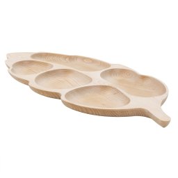 Platou pentru servire, din lemn de fag, in forma de frunza urias, 5 compartimente, 71x32cm / EXT 6177