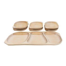 Set 7 platouri ovale din lemn de fag, compartimentat, 64x27x2.5cm / EXT 6173