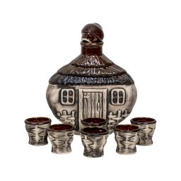 Set 6 pahare cu sticla in forma de casuta din ceramica, 7007 / EXT 10236