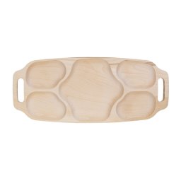 Tava asimetrica pentru servire, din lemn de fag, cu 5 compartimente si manere, 70 x 30 x 3cm / EXT 7186