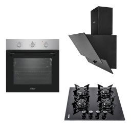 Pachet cuptor incorporabil (0065), 56 x 60 x 56 cm, electric, inox, plita incorporabila sticla (1871), 65x60x15 cm, gaz butelie sau gaz natural (duze de schimb incluse), hota incorporabila decorativa, 60 cm (1888) / SET 30120