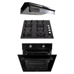 Pachet cuptor incorporabil (1857), capacitate 51L, electric, plita incorporabila (0058), gaz butelie sau gaz natural (duze de schimb incluse), 59×51 cm, aprindere electrica, sticla, hota 2 motoare, inox, putere 2x95W (9676) / SET 30062