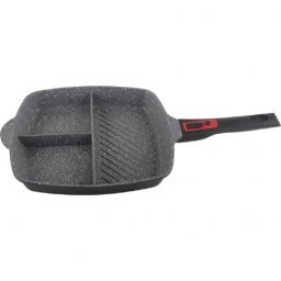Tigaie grill 3in1, diametru 28 cm, material aluminiu, interior granit, maner soft touch detasabil, compatibil inductie / ZLN 3352