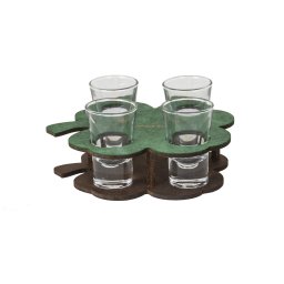 Set 4 pahare, cu suport lemn in forma de trifoi, 50ml / EXT 6091
