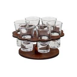 Set 6 pahare, cu suport lemn in forma de floare, 50ml / EXT 5724