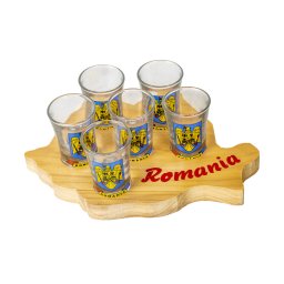 Set 6 pahare, cu suport lemn in forma de harta Romania, 50ml / EXT 7125_2