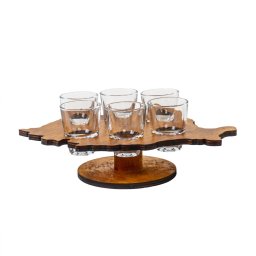 Set 6 pahare, cu suport lemn in forma de harta cu picior, 30ml / EXT 7125_1