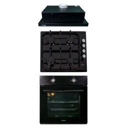 Pachet cuptor incorporabil 1857, capacitate 51L, electric, negru, plita incorporabila email 0041, 60X50X15 cm, gaz butelie sau gaz natural, duze de schimb incluse, hota 1 motor, putere 140W 1895, 60X50 cm / SET 30051