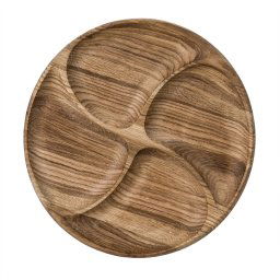 Platou pentru servire cu 4 compartimente, din lemn, diametru 30cm / EXT 8062