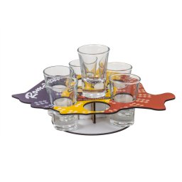 Set 6 pahare, cu suport lemn in forma de harta, 50ml / EXT 7125