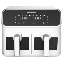 Friteuza dubla cu aer cald Heinner HAF-H8DB17WH, 1700 W, electronic, control individual, 8 litri, termostat reglabil, alb