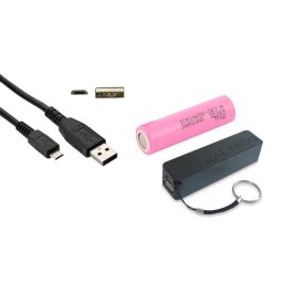 Pachet Carcasă PowerBank Neagră, Acumulator Samsung 2600 mAh 18650 şi Cablu Micro USB