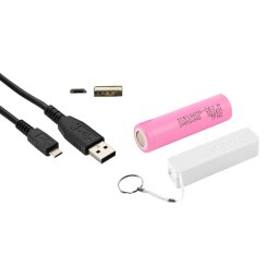 Pachet Carcasă PowerBank Albă, Acumulator Samsung 2600 mAh 18650 şi Cablu Micro USB