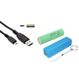Pachet Carcasă PowerBank Albastră, Acumulator Samsung 2500 mAh 18650 şi Cablu Micro USB