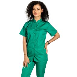 Halat medical verde chirurgical cu guler tip tunica si trei buzunare