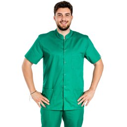 Halat medical verde chirurgical barbatesc cu guler tip tunica si trei buzunare