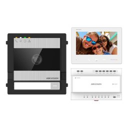 Kit videointerfon 2 fire pentru 1 familie, monitor 7 inch, Alarma, IK08, Card 32GB - Hikvision DS-KIS704EY-SS