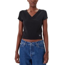CALVIN KLEIN T-Shirt A- Ss Woven Label Rib Vneck LV047C910G UB1 black