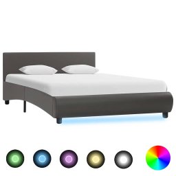 Cadru de pat cu LED, gri, 120 x 200 cm, piele ecologica GartenMobel Dekor