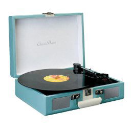 Pick-Up Lenco Classic Phono TT-110, Design Retro de tip servieta, Bluetooth 5.0, Boxe incorporate, AUX-IN, iesire RCA, Culoare Albastru