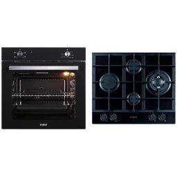 Pachet SAMUS-B15, Cuptor electric incorporabil SC621G4 + plita pe gaz incorporabila PSG-64SG2, clasa A, 81 litri, 4 functii, 4 arzatoare, aprindere electrica, negru