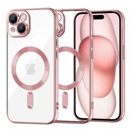 Husa iPhone 15 6.1 Silicon Magsafe Transparenta & Roz