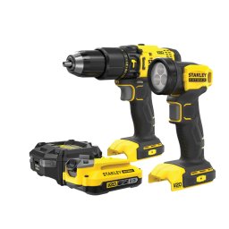 Set 2 scule cu acumulator 18V Stanley FatMax SFMCK210D1-QW masina de gaurit cu percutie, lanterna led, 1 x acumulator 2 Ah si incarcator