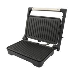 Gratar grill electric Rosberg R51442I, 1500W, Acoperire antiaderenta, Deschidere 180°, Tava grasime, Inox/Negru