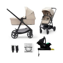 Cărucior de copii combinat 4 în 1 KINDERKRAFT NEWLY Classic beige + scaun auto MINK PRO