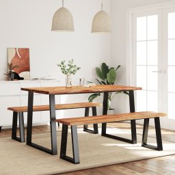 Set de masa din 3 piese, margini naturale, lemn masiv de acacia GartenMobel Dekor