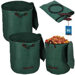 Grădină sac coș pentru frunze iarbă fermoar rotund 270 l set de 2 buc.