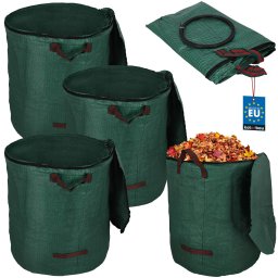 Grădină sac coș pentru frunze iarbă fermoar rotund 270 l set de 3 buc.