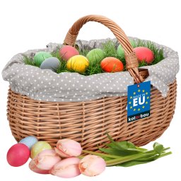 Coș din răchită de paște cumpărături picnic ciuperci cu căptușeală gri 47 cm