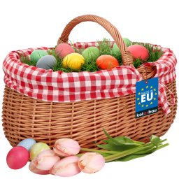 Coș din răchită de paște cumpărături picnic ciuperci cu căptușeală roșie 47 cm