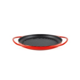 PLACĂ GRILL ROTUNDĂ, FONTĂ EMAILATĂ, CU MÂNERE, ROȘU CHERRY, LÄTT HOME