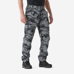 Pantalon cargo rezistent Stepă 500 bumbac 100% Camuflaj Negru