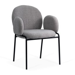 Scaun dining gri din boucle cu cadru negru fix BUC 281