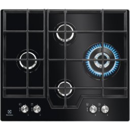 Plita incorporabila Electrolux KGG6456K, Gaz, 4 Arzatoare, WOK, Gratare fonta, 60 cm, Sticla neagra