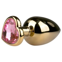 EasyToys Metal No.8 - dop anal cu bază în formă de inimă (auriu-roz, 3,5 cm)