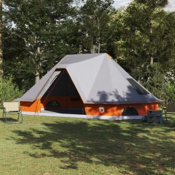 Cort pentru Familie Tipi - Gri si portocalie, pentru 10 persoane, impermeabil GartenMobel Dekor