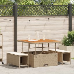 Set masa gradina 3 piese cu perne bej din poli ratan si acacia GartenMobel Dekor