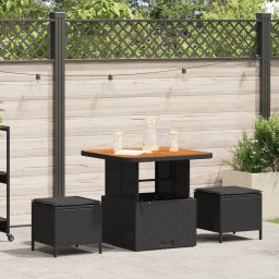 Set de masa de gradina 3 piese cu perne Ratan negru Acacia GartenMobel Dekor