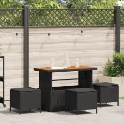 Set Masa Gradina 4 Piese cu Perne Negru Poliratan Acacia GartenMobel Dekor