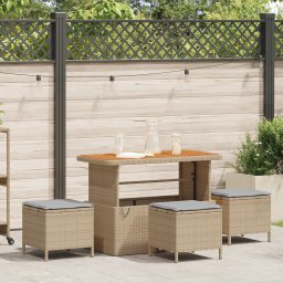 Set de mese pentru gradina cu perne Bej Ratan Poliester Acacia GartenMobel Dekor