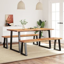 Set de masa din 3 piese, margini naturale, lemn masiv de acacia GartenMobel Dekor