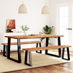 Set de masa din 3 piese, margini naturale, lemn masiv de acacia GartenMobel Dekor