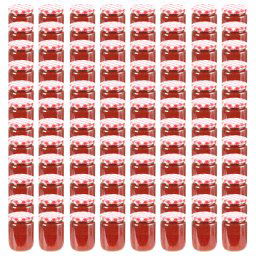 Borcane de sticla pentru gem capace alb & rosu 96 buc. 230 ml GartenMobel Dekor