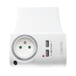 Prelungitor ADAPTOR LOGILINK, Socket tip E x 1, USB x 2 5V/2.1A, 230V, 50 Hz, max. 16A, IP20, suport telefon/tableta, iluminare LED, alb "PA0166" (include TV 0.18lei)