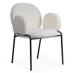 Scaun dining crem din material boucle cu cadru metalic BUC 281