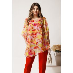 Bluza galbena din voal oversized cu imprimeu corai- Viada